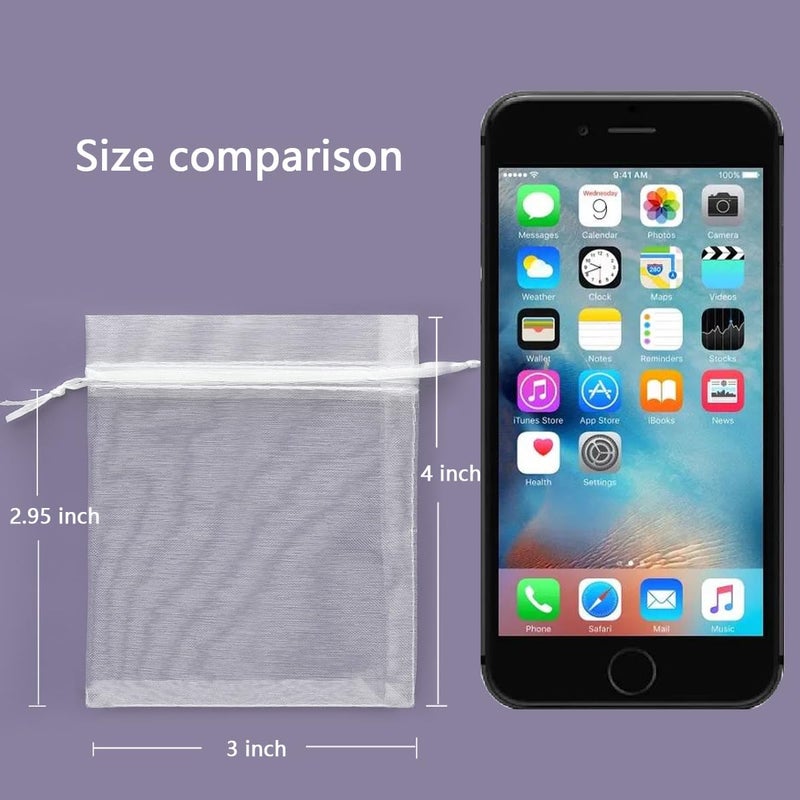Akstore 50PCS Premium Sheer Organza Gift Bags, 3X4 inch (usable size: 3 x 2.9 inches) Elegant Jewelry Pouches (White) - Image 2